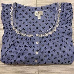 Aria Collection Periwinkle & Dark Blue Floral Lace Trim Nightgown/ Sleepwear